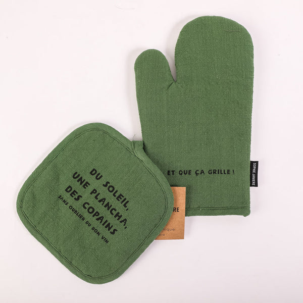 Zon Handschoen en Ovenwant, een Grillplaat