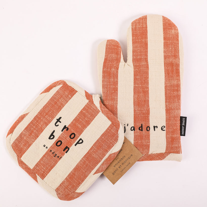 Too Good Oven Mitt and Pot Holder (Stripes)