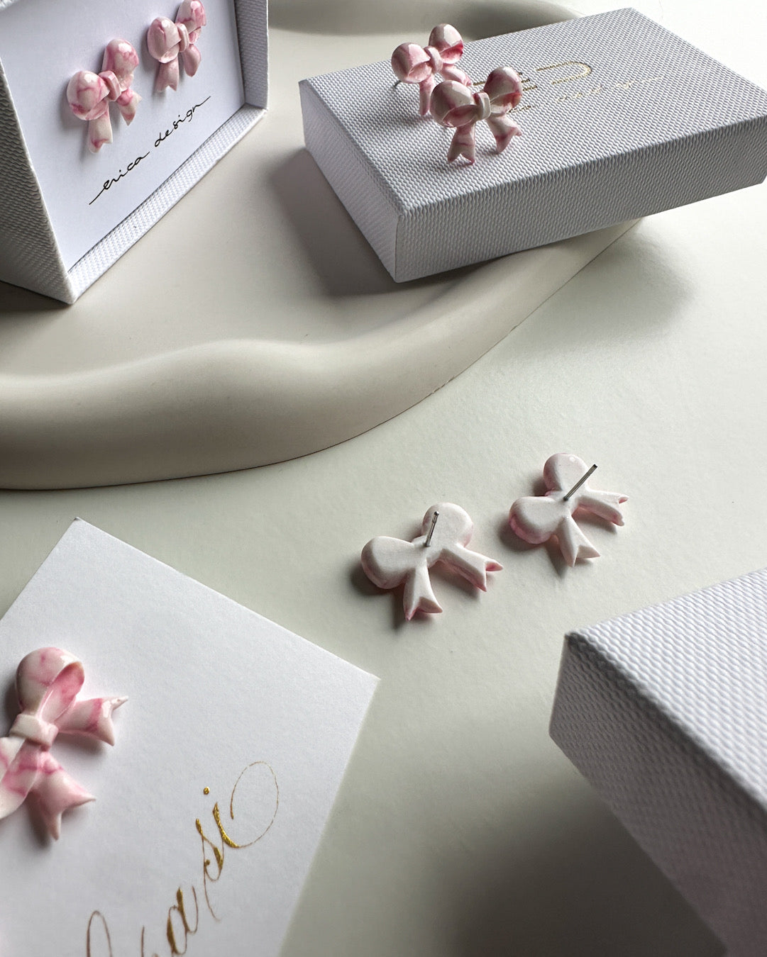 Marble bows | white - pink
