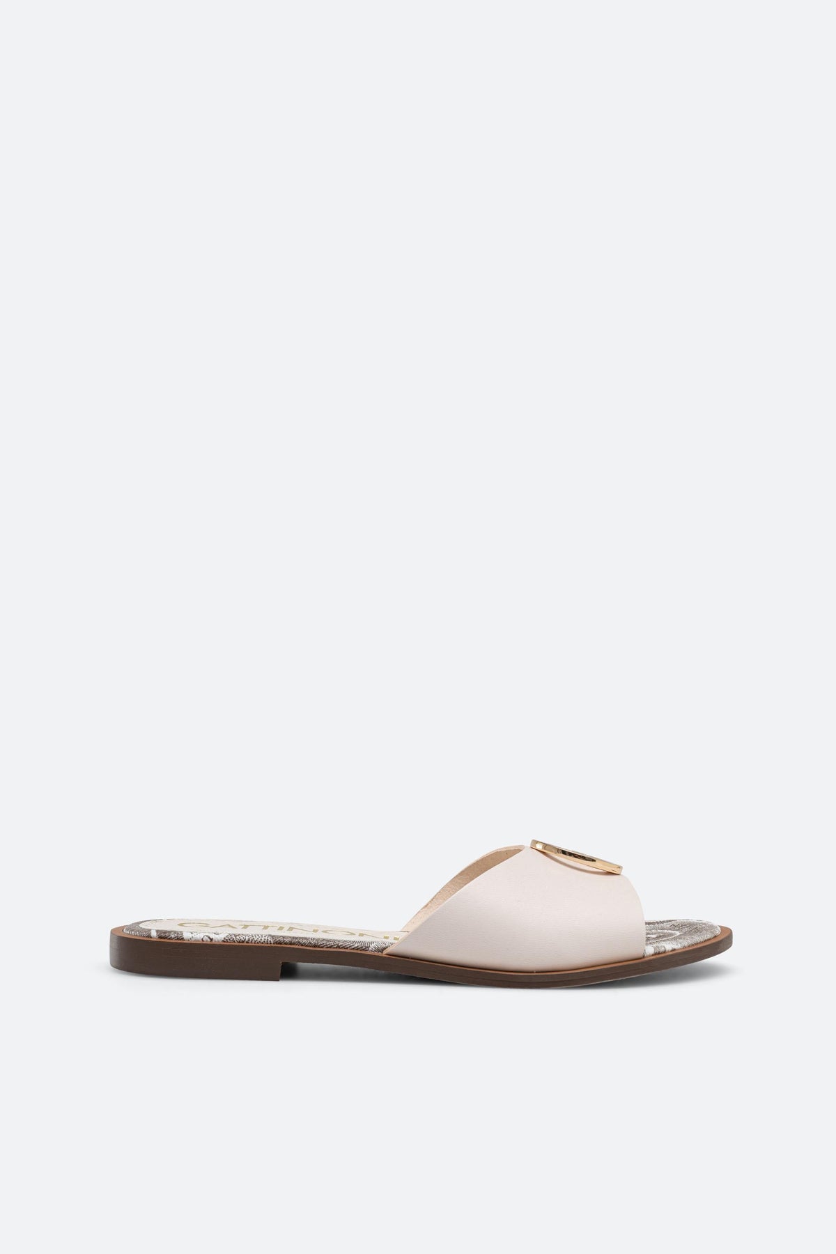 White leather slipper with plaque detail