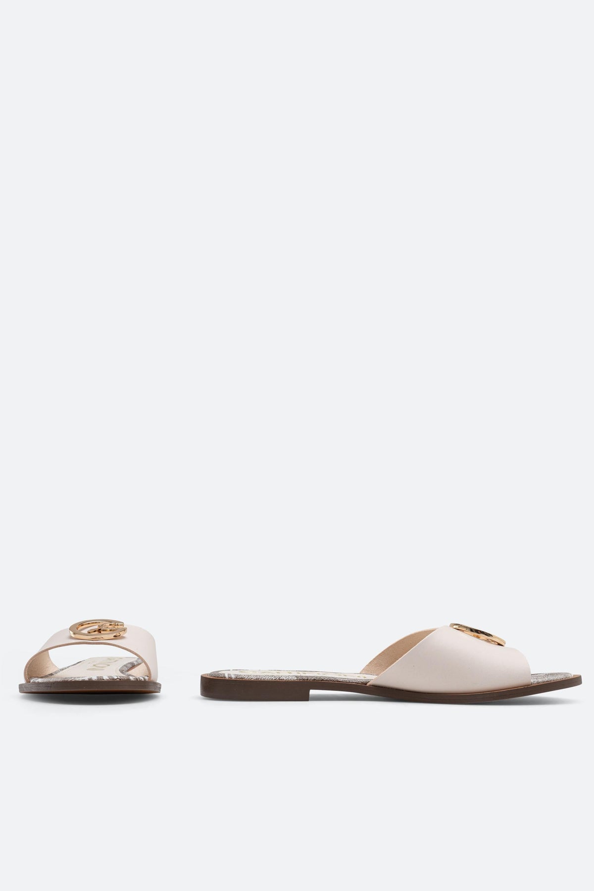 White leather slipper with plaque detail