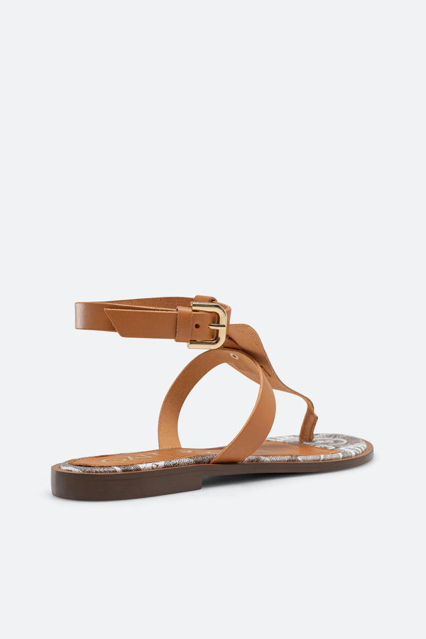 Arica Sandalen in leer met Planetarium print in grijstinten