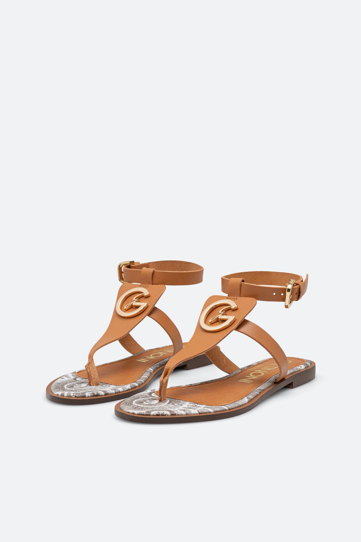 Arica Sandalen in leer met Planetarium print in grijstinten
