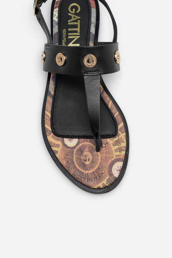 Sandale noire Arica avec semelle classique Planetarium imprimée