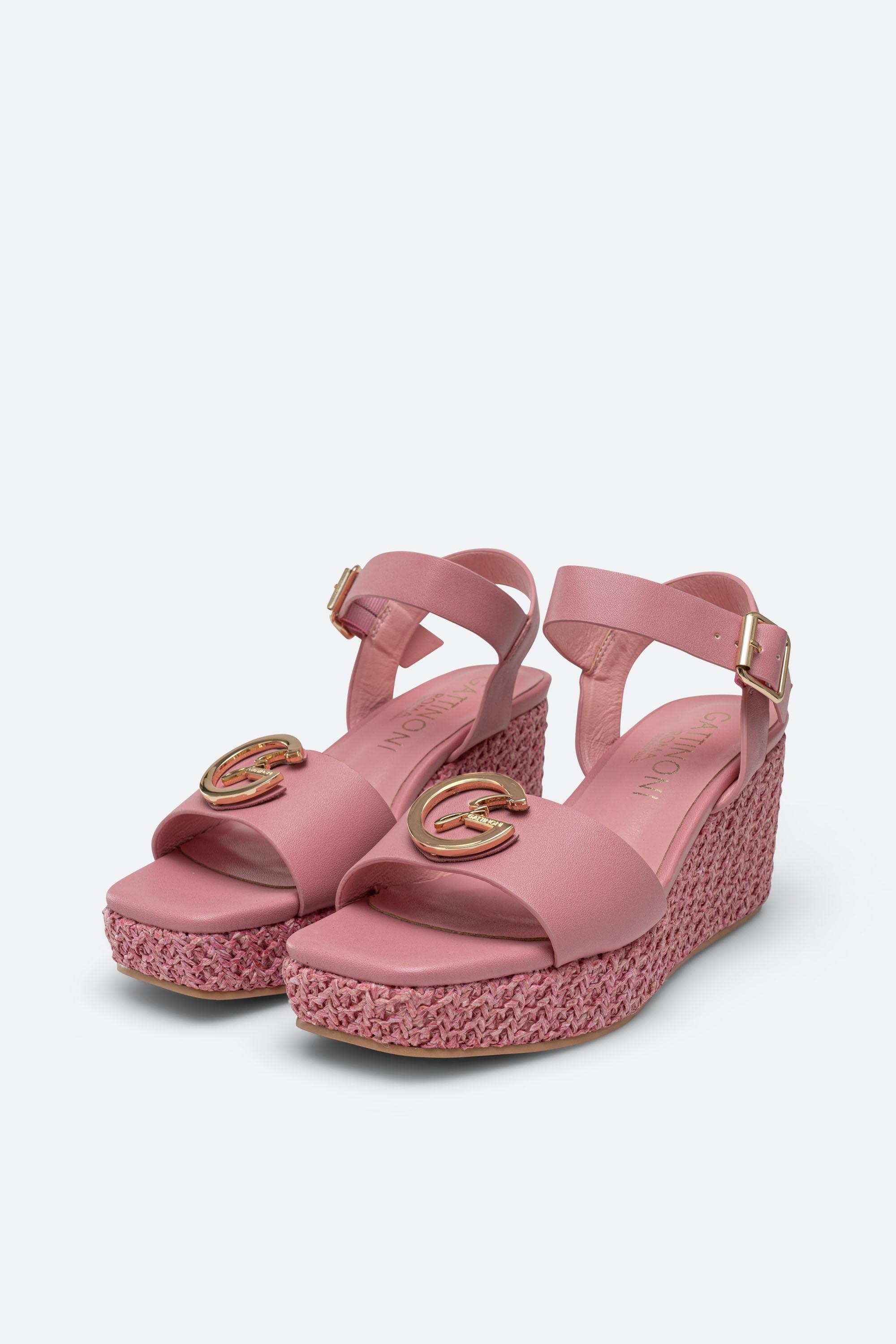 Sandalia Grande Burbuja Rosa con Cuña de Paja Neola