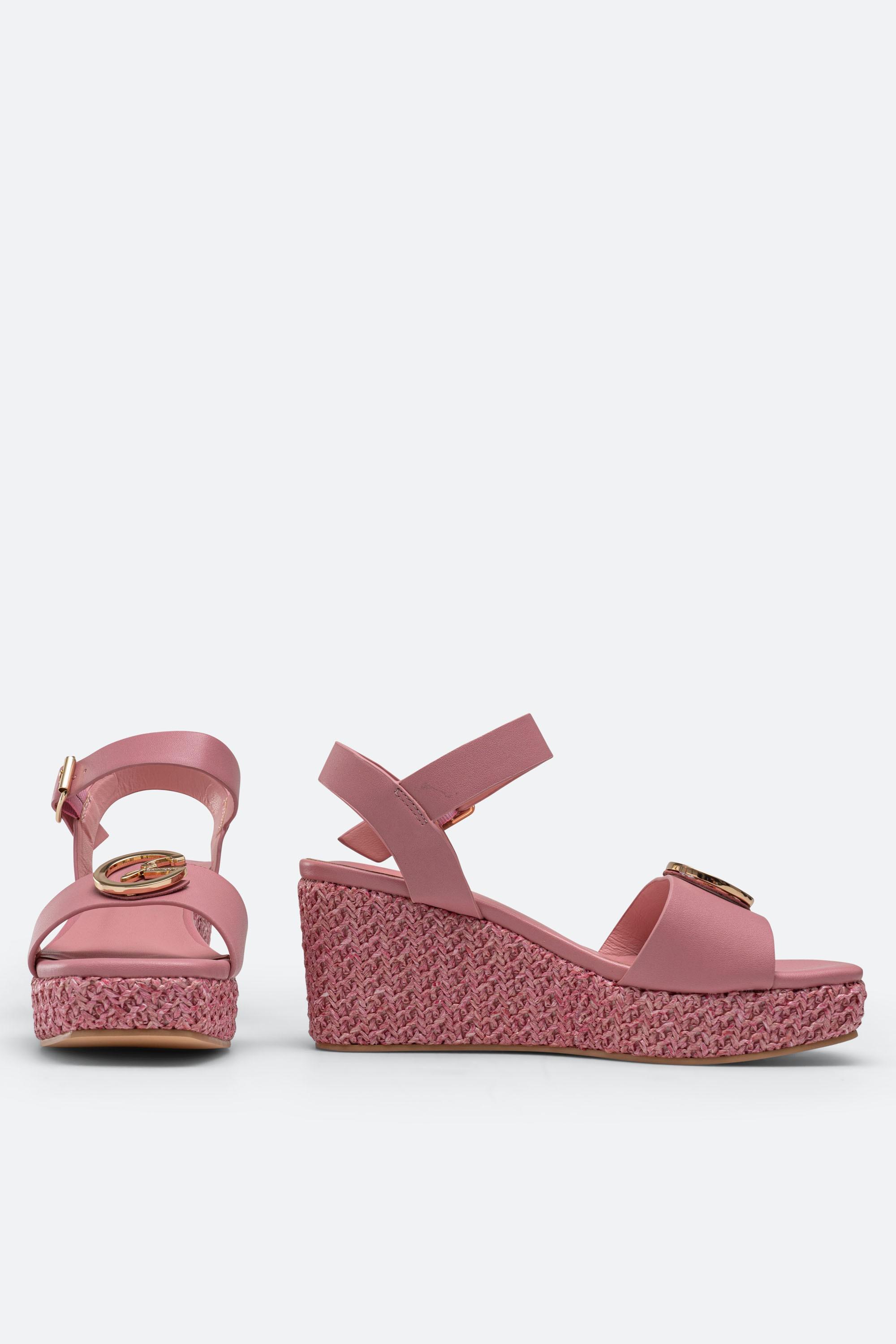 Sandalia Grande Burbuja Rosa con Cuña de Paja Neola