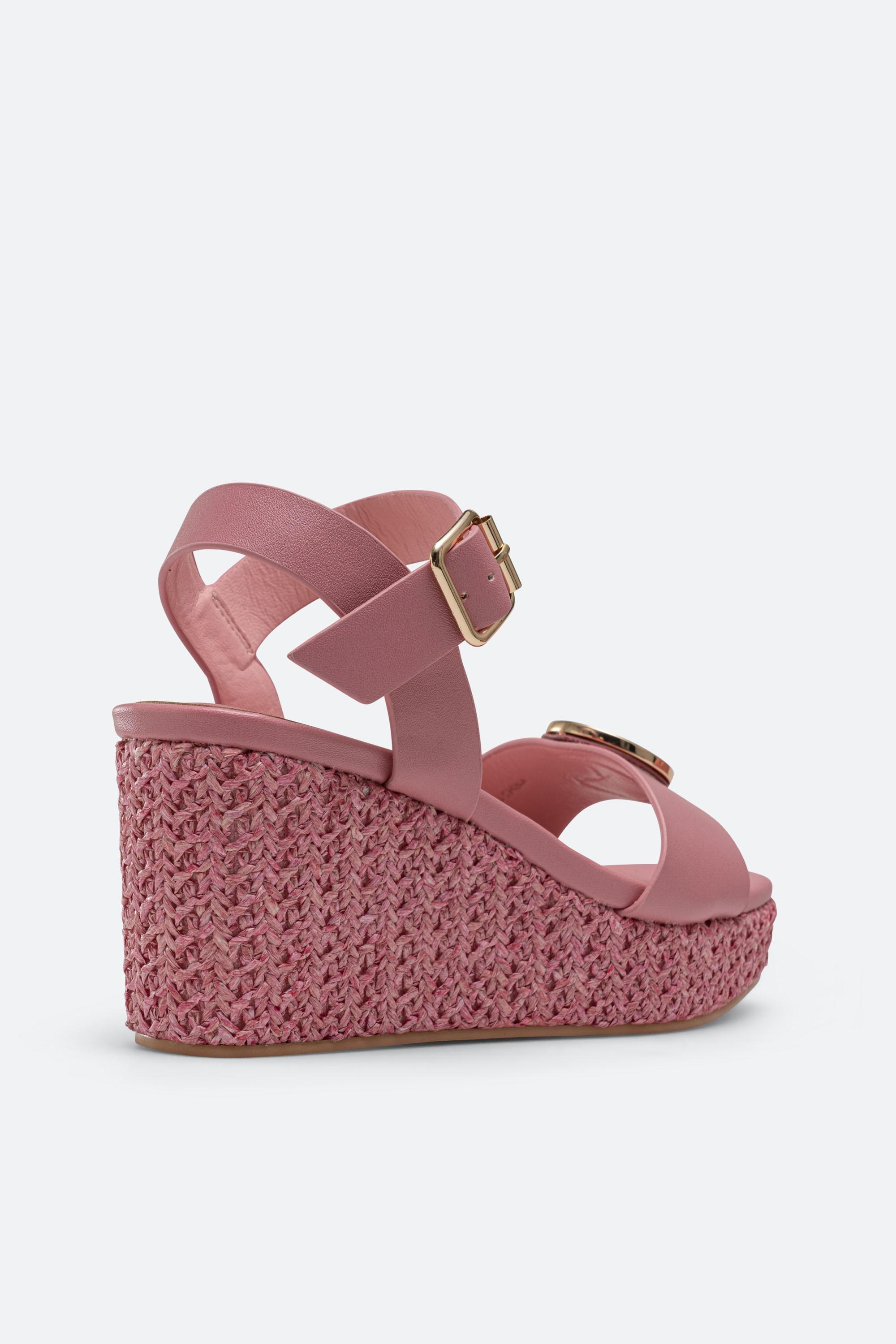 Sandalia Grande Burbuja Rosa con Cuña de Paja Neola