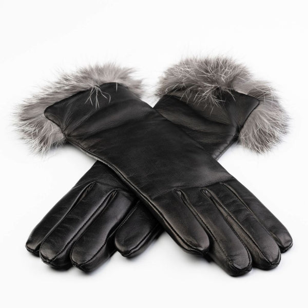 Elegant Leather Gloves for Ladies with Rabbit Fur