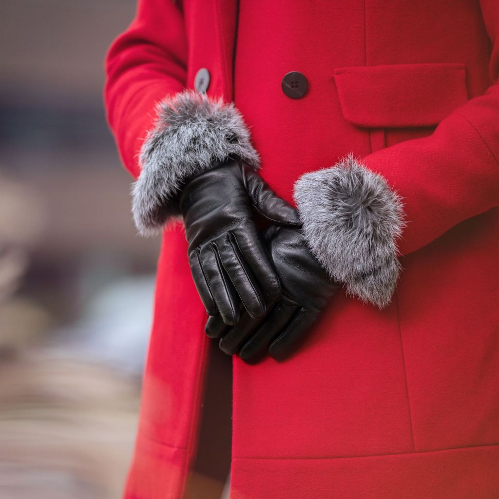 Elegant Leather Gloves for Ladies with Rabbit Fur