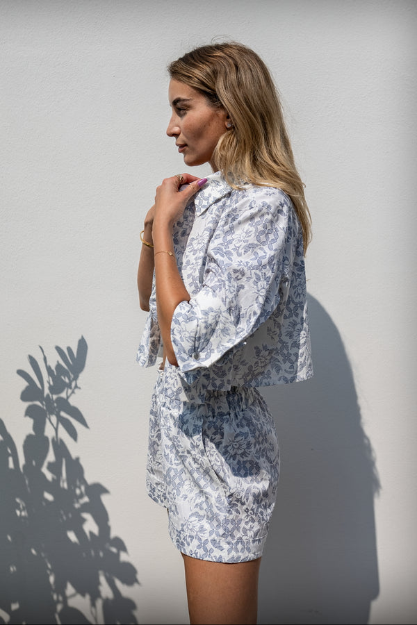 Mila Shorts, Fine Japanese Cotton | CĀVA MAISON by Loreen Label Size: M/L, Colour: Azure Bloom
