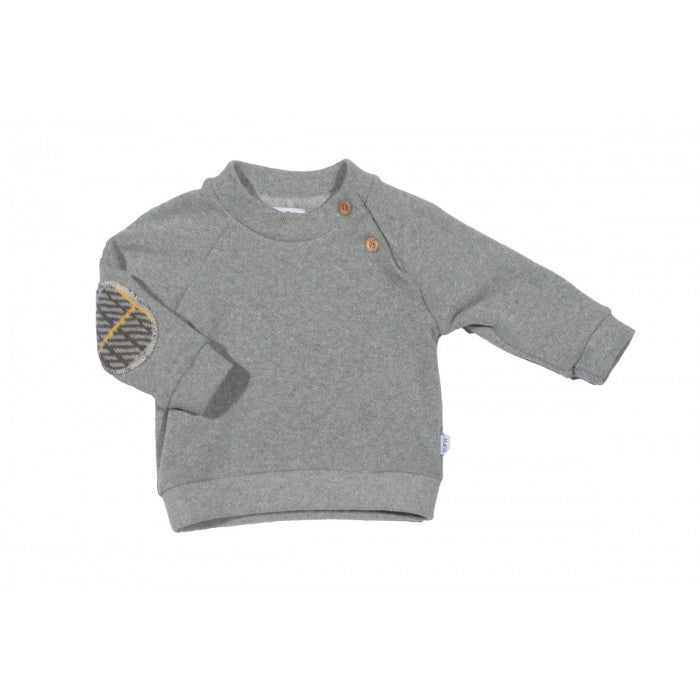 WARM COTTON SWEATER WITH PATCHES AND WOODEN BUTTONS