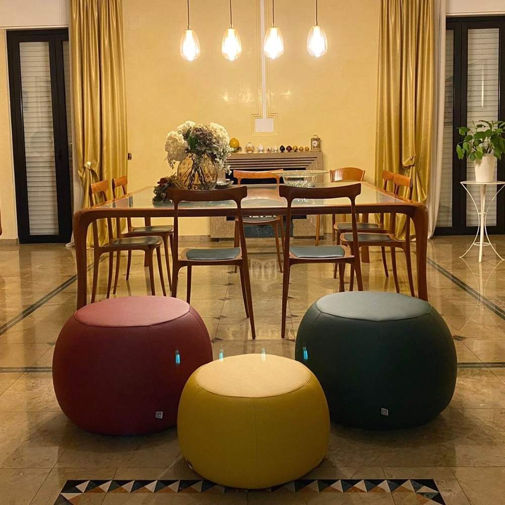 COCOON ECO S, Pouf Design Rotondo in Ecopelle 47x30, ,  Arketicom