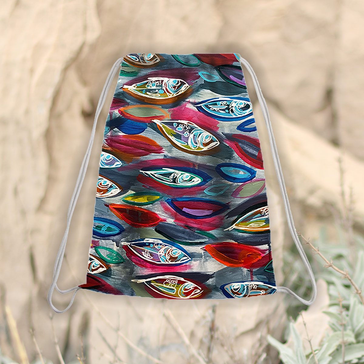 Mochila com cordão - Peixes pequenos multicoloridos
