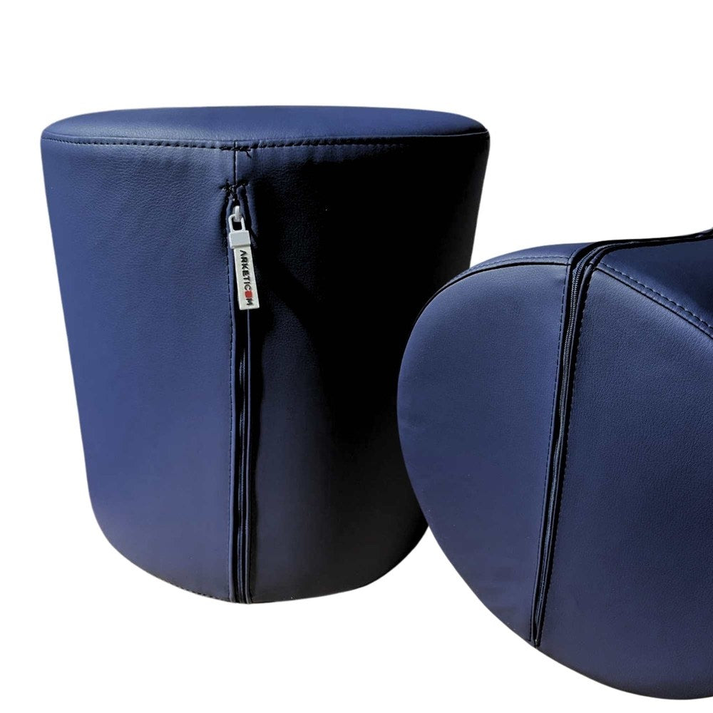 Copri pouf in ecopelle rotondo con cerniera  Blu Arketicom