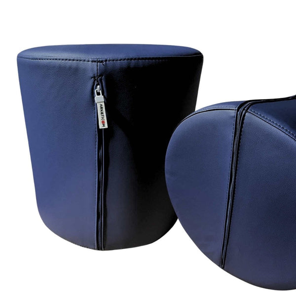 Copri pouf in ecopelle rotondo con cerniera  Blu Arketicom