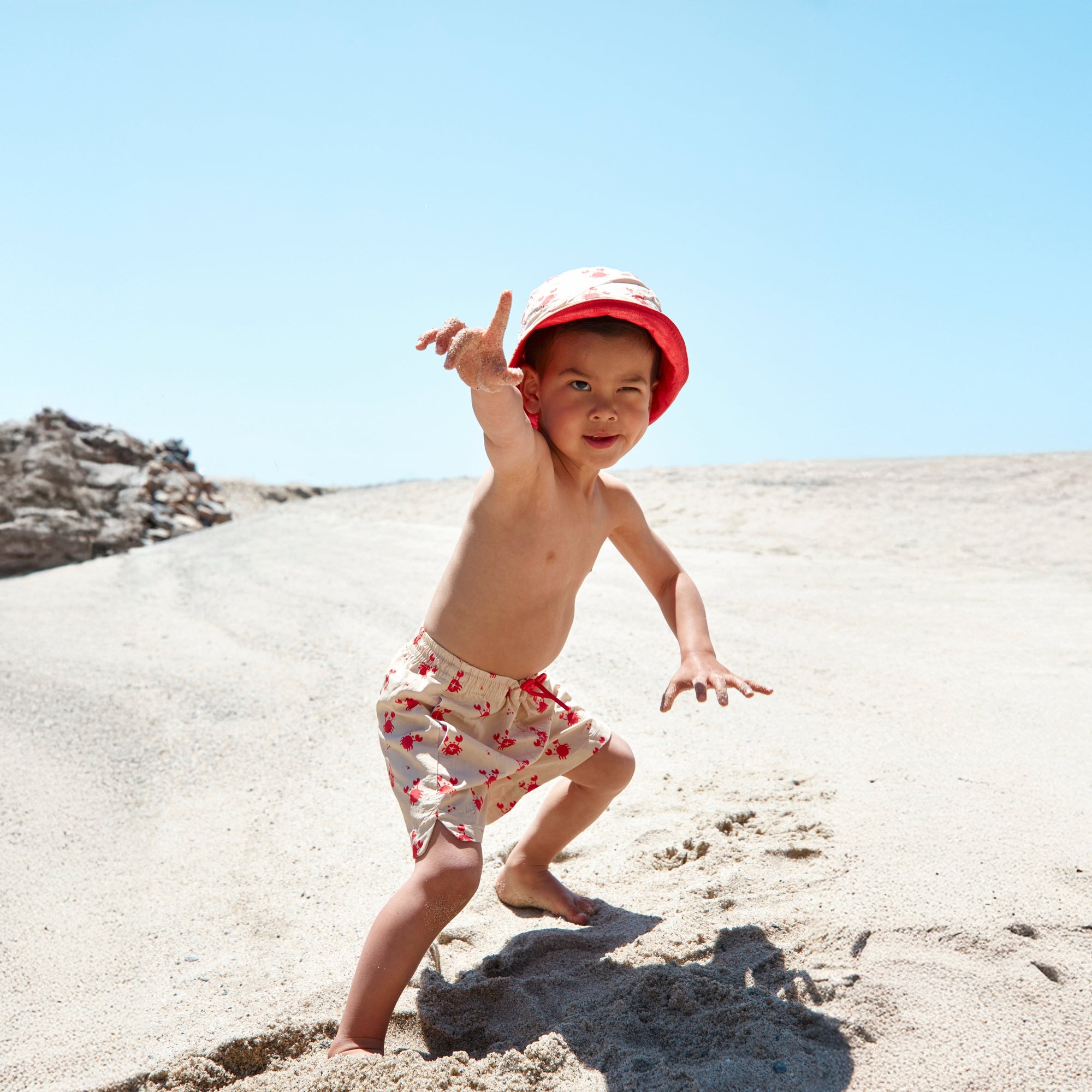 Crabby | Cappello da sole reversibile Beige/Rosso UV