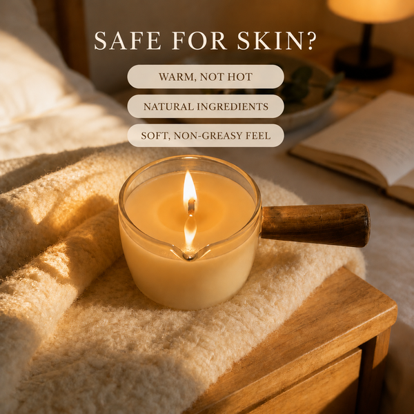 Warm massage candle oil being applied safely to skin