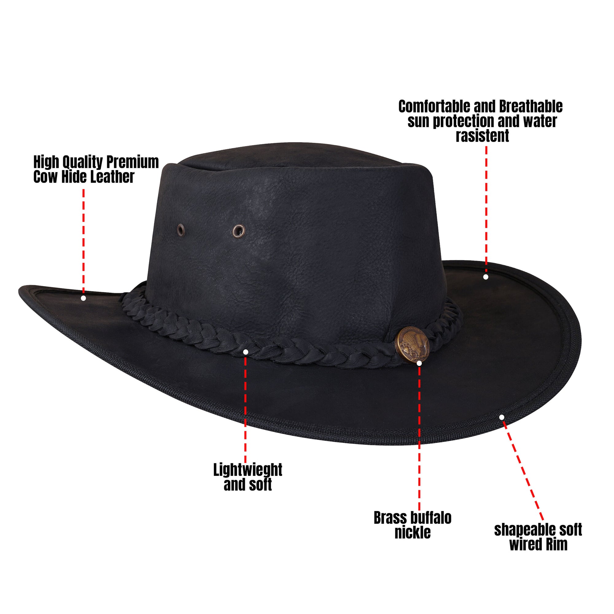 Black leather hat unisex
