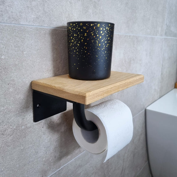 Le porte-papier toilette intelligent noir mat - Chêne clair