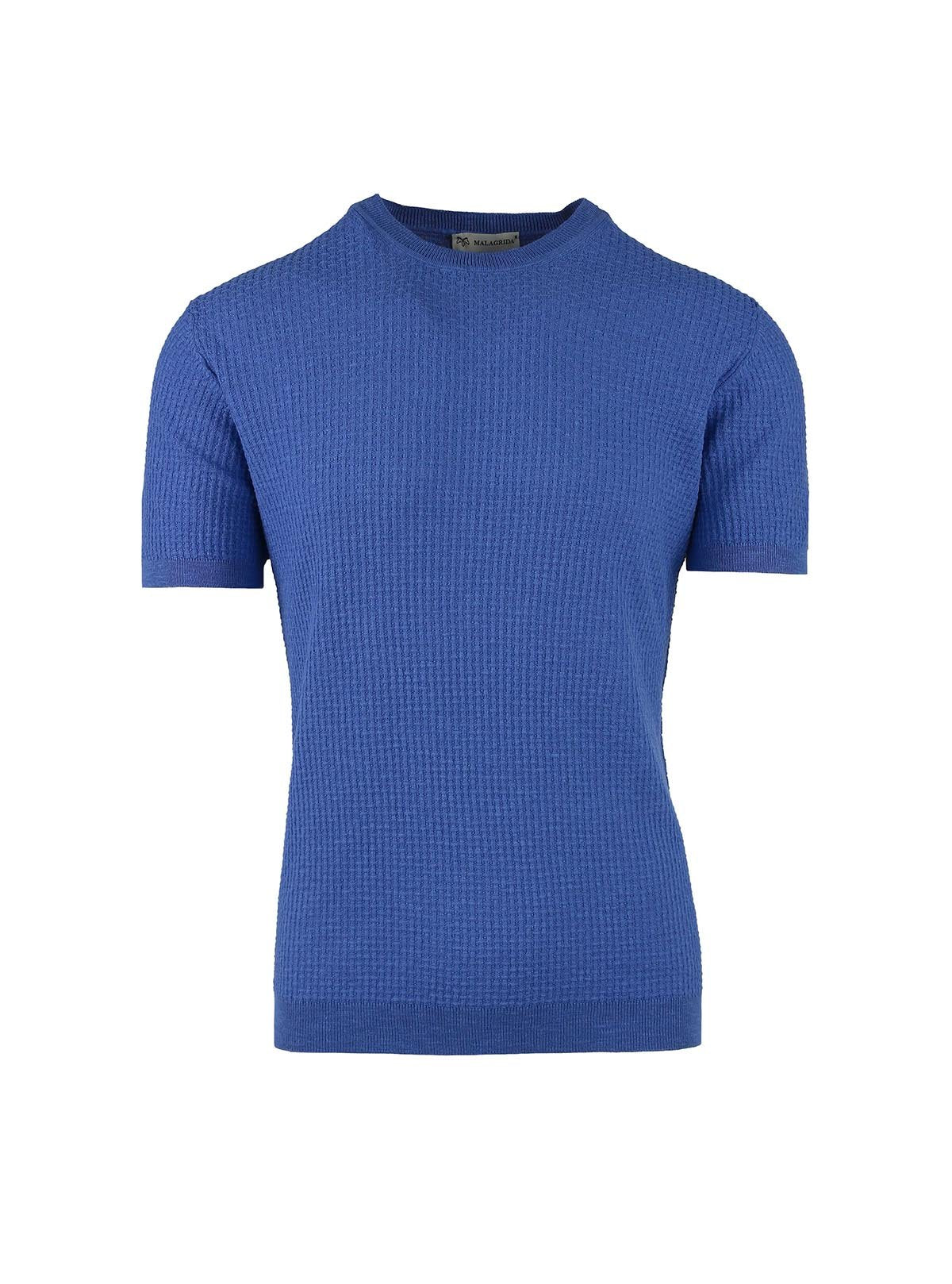 SHORT SLEEVE CREW NECK WITH OFFSET RIBBED KNIT