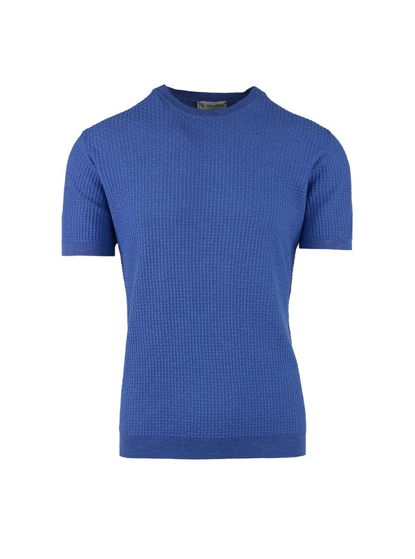 SHORT SLEEVE CREW NECK WITH OFFSET RIBBED KNIT