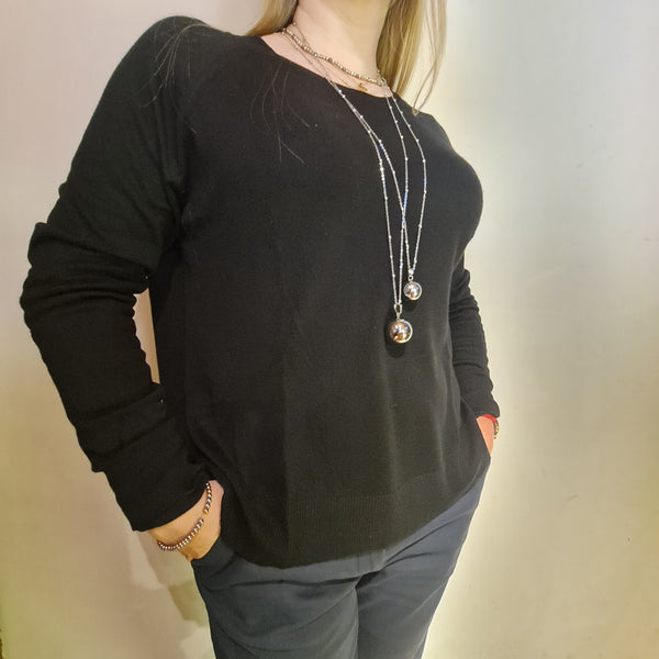 Angel caller necklace in steel 100 cm with mirror polished sphere with rattle 2 cm