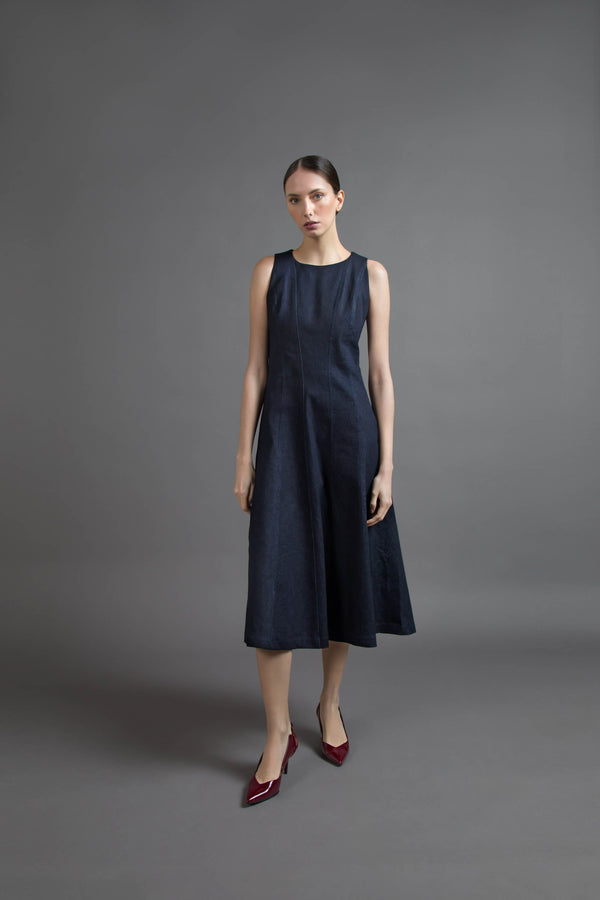 MIDI DRESS IN PATCHWORK DENIM