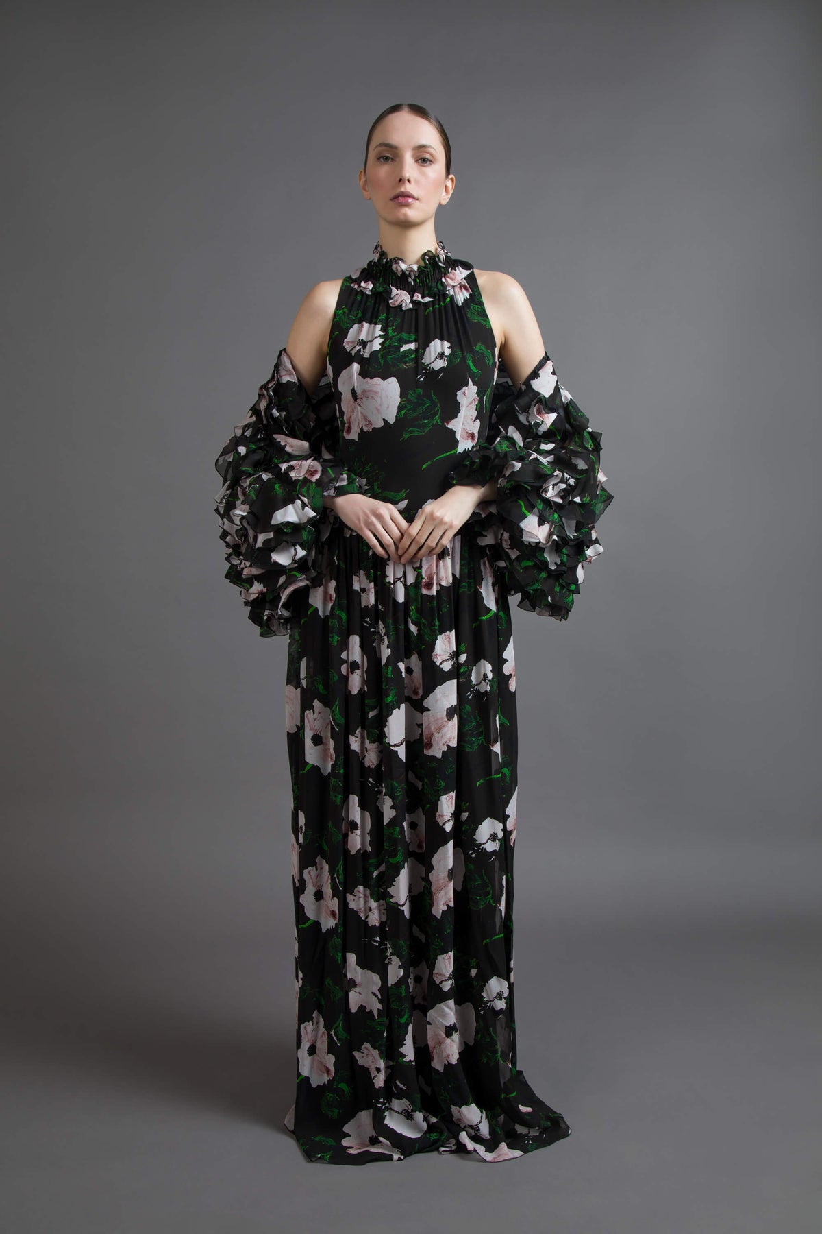 COUTURE SHRUG WITH FLORAL PRINT