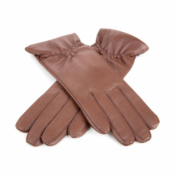 Women's Leather Gloves with Decorative Ruching