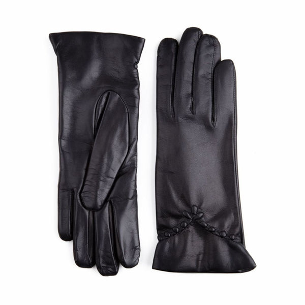 Women's Leather Gloves with Decorative Ruching