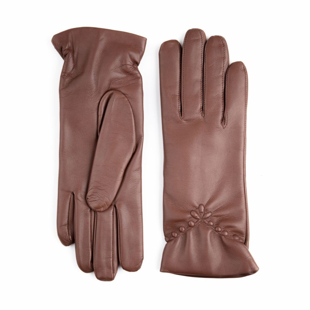 Women's Leather Gloves with Decorative Ruching