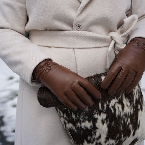 Women's Leather Gloves with Decorative Ruching