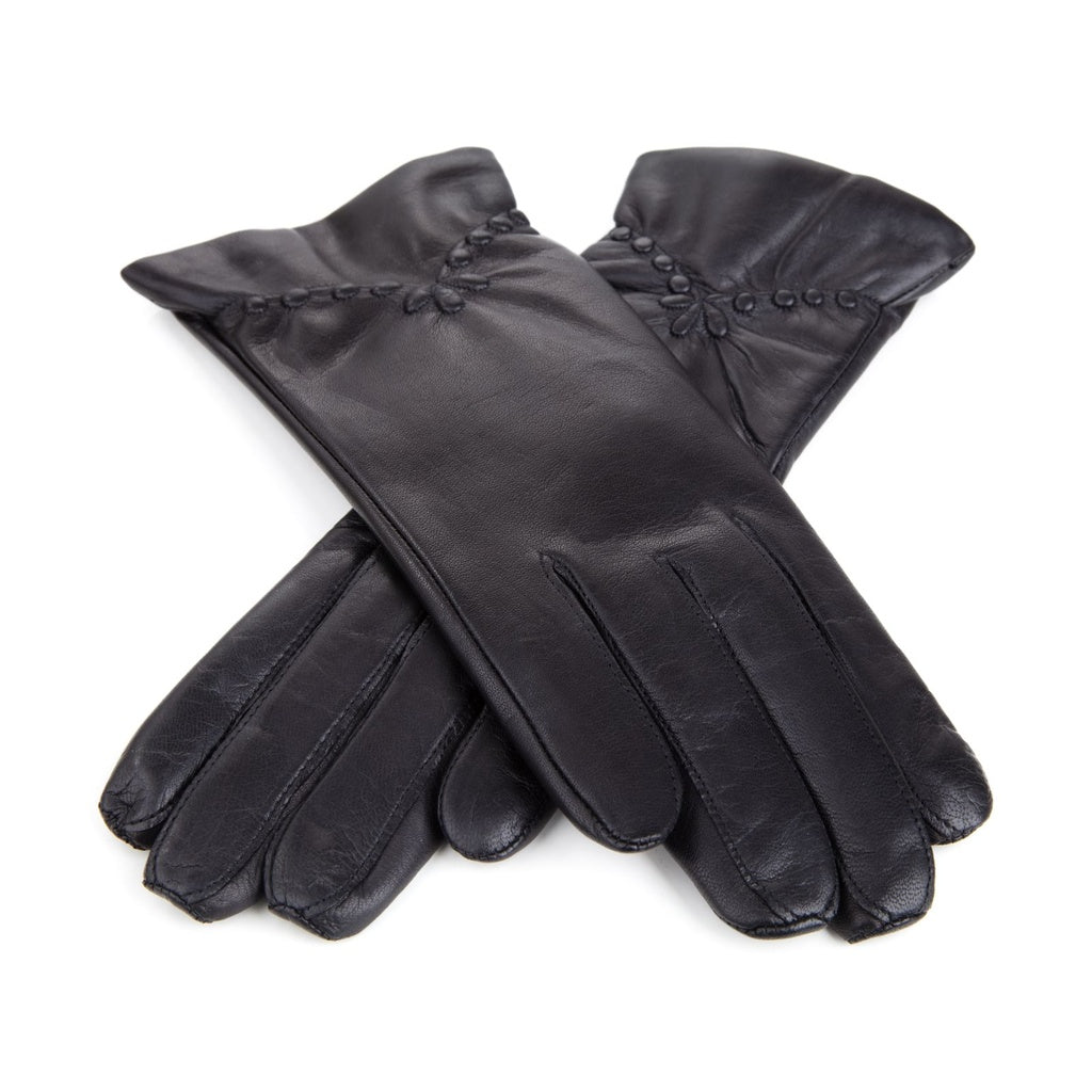 Women's Leather Gloves with Decorative Ruching