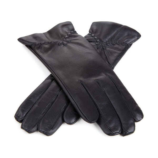 Women's Leather Gloves with Decorative Ruching