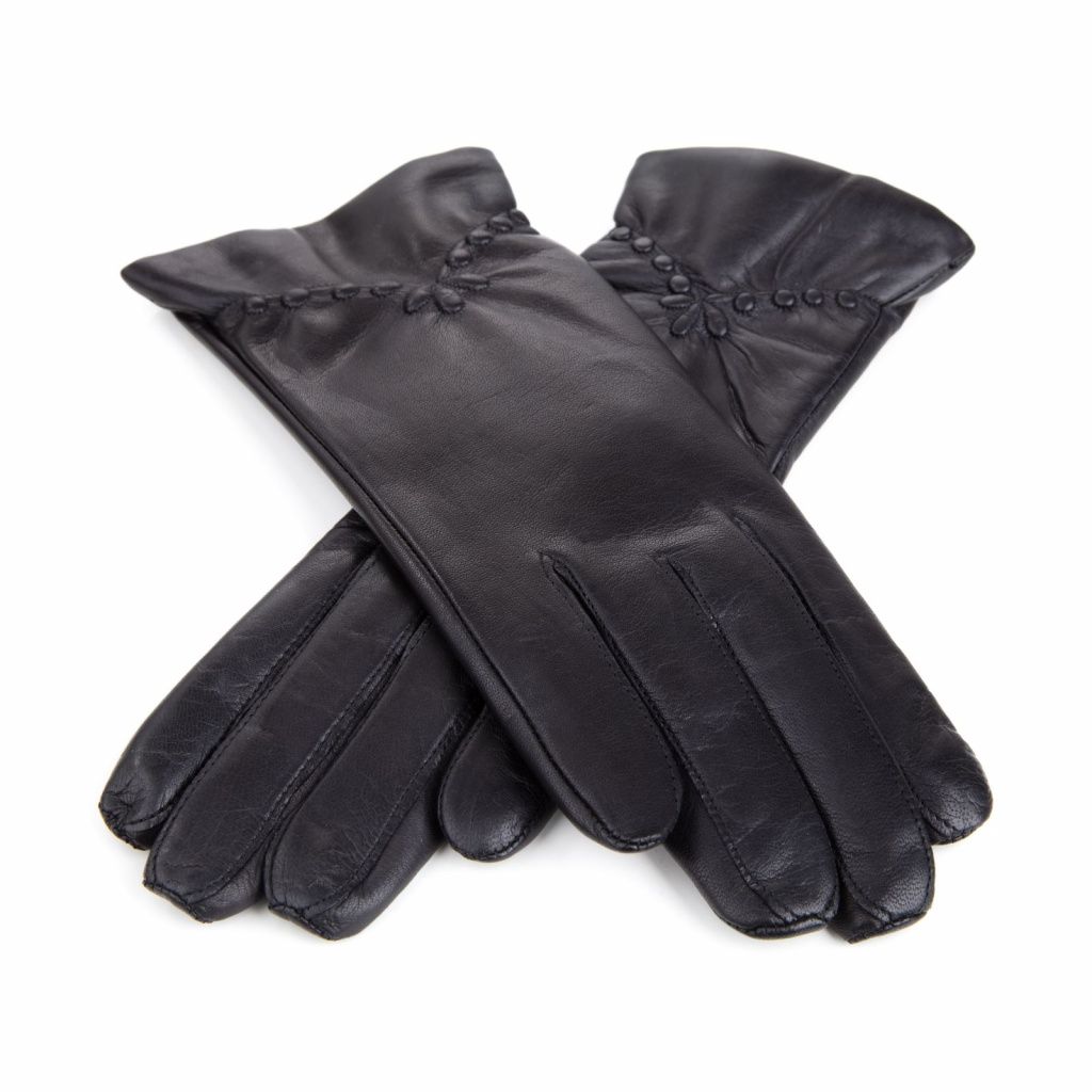 Women's Leather Gloves with Decorative Ruching
