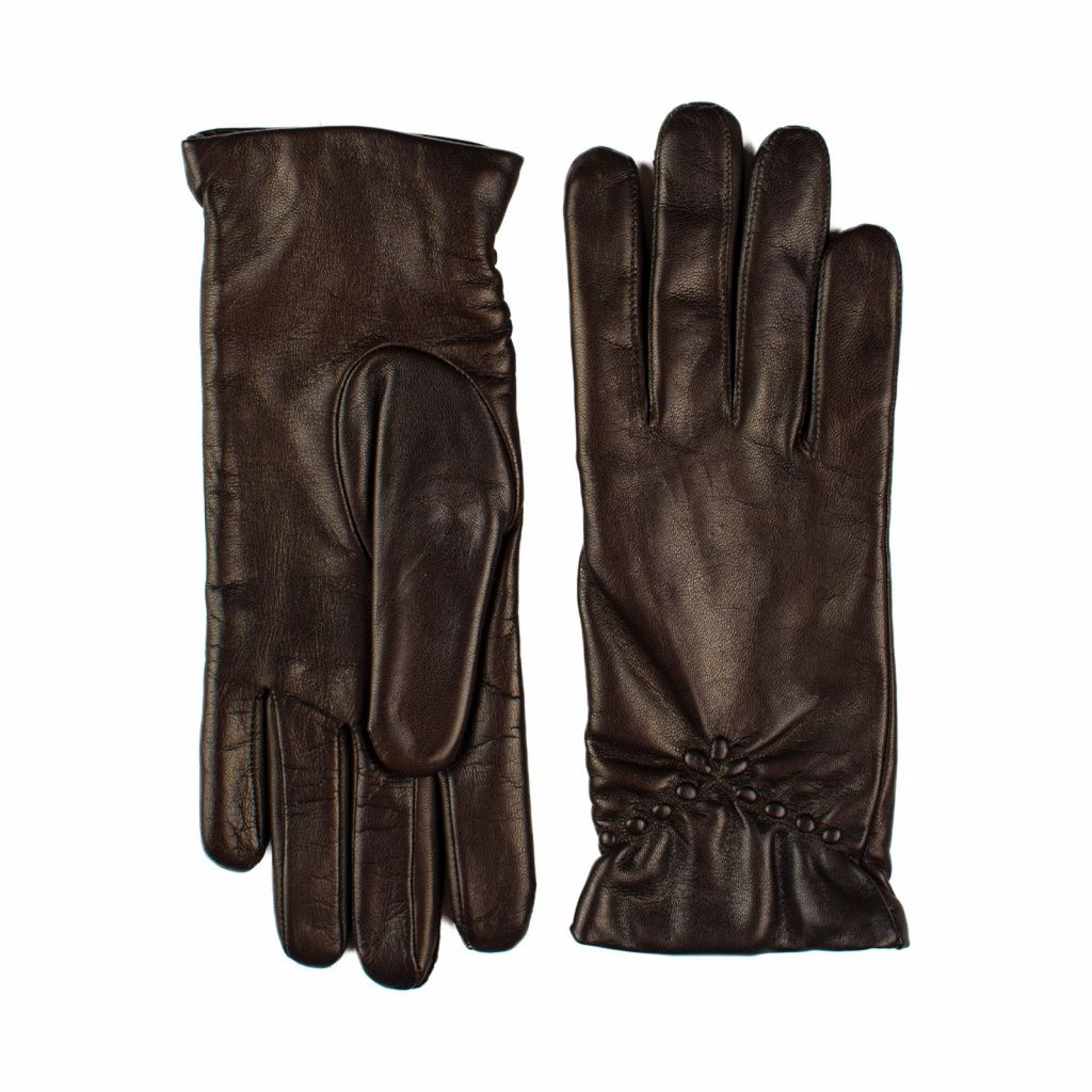 Women's Leather Gloves with Decorative Ruching