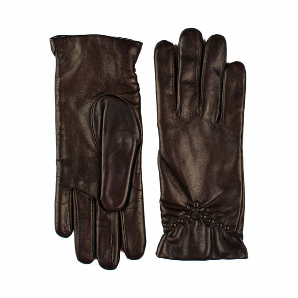 Women's Leather Gloves with Decorative Ruching