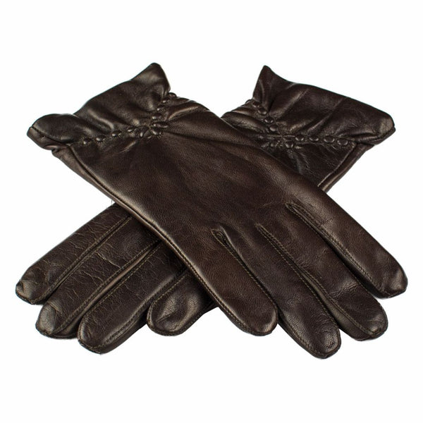 Women's Leather Gloves with Decorative Ruching