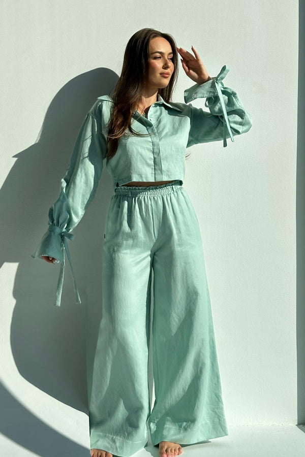 Calças de Linho CĀVA | Coleção feita de uma fina mistura de Linho e Tencel Tamanho: M/L, Cor: Verde Menta