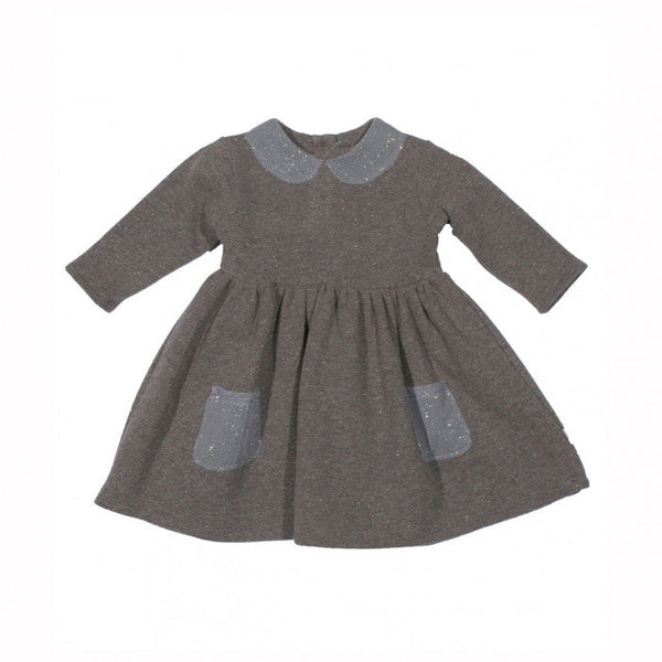 LUREX FLEECE DRESS WITH GLITTER COLLAR AND POCKETS