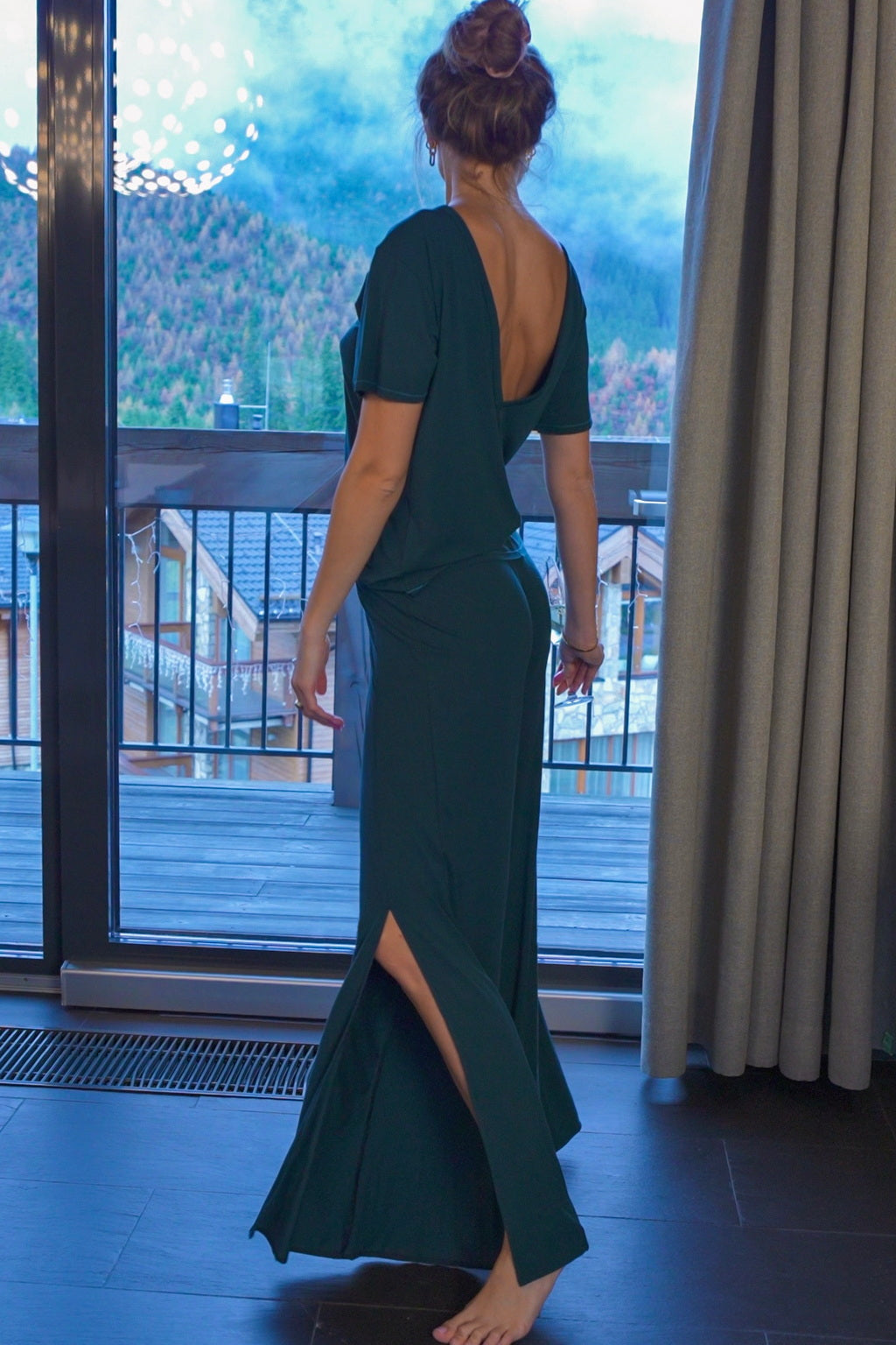Bamboo Side Slit Long Pants | Loreen Label Size: S/M Short, Colour: Emerald Green