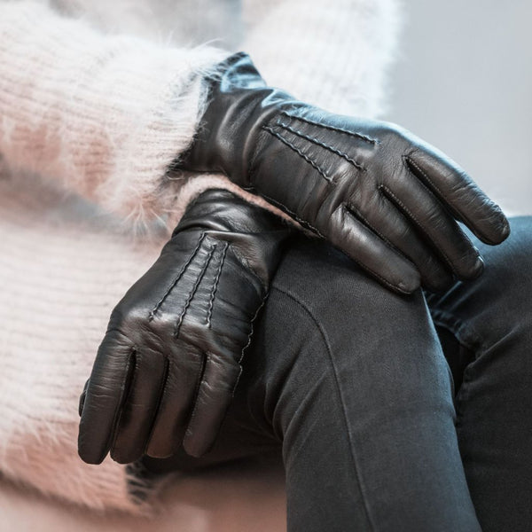 Women's Leather Gloves with Classic Hand Embroidery