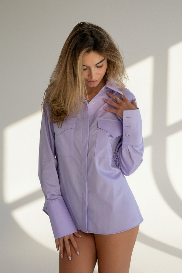 Camisa LORY | Bruma Malva | CĀVA MAISON por Loreen Label Tamaño: UNI / S - L, Color: Púrpura Claro