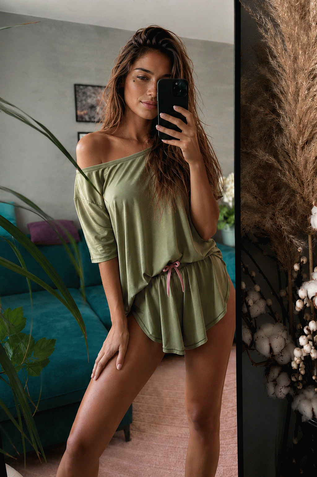 Bamboo Loose T-shirt | Loreen Label Size: UNI / S - XL, Colour: Olive Green