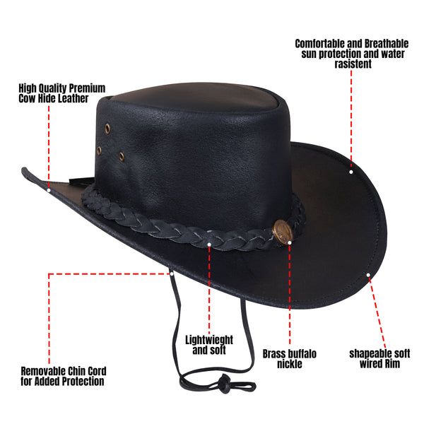Cappello in pelle nera unisex