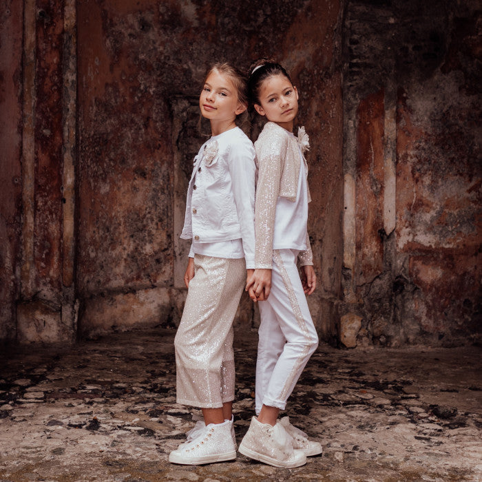 WHITE JEANS WITH SEQUIN STRIP
