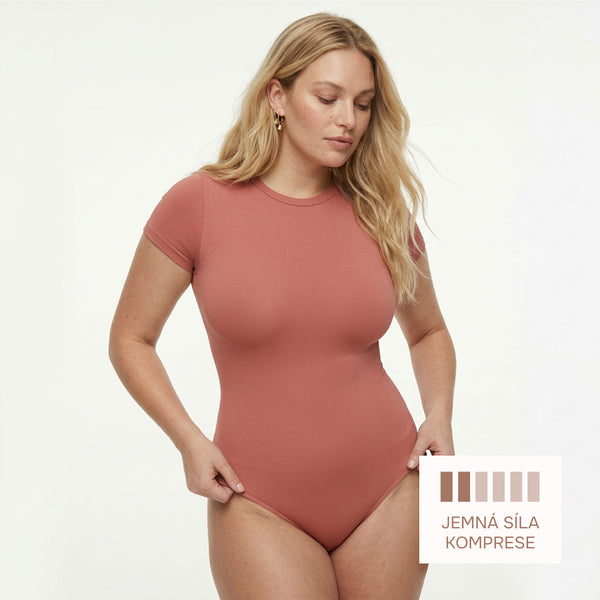 Shaping bodysuit with short sleeves and classic panty cut, BROWN-PINK size other: 3XL/4XL