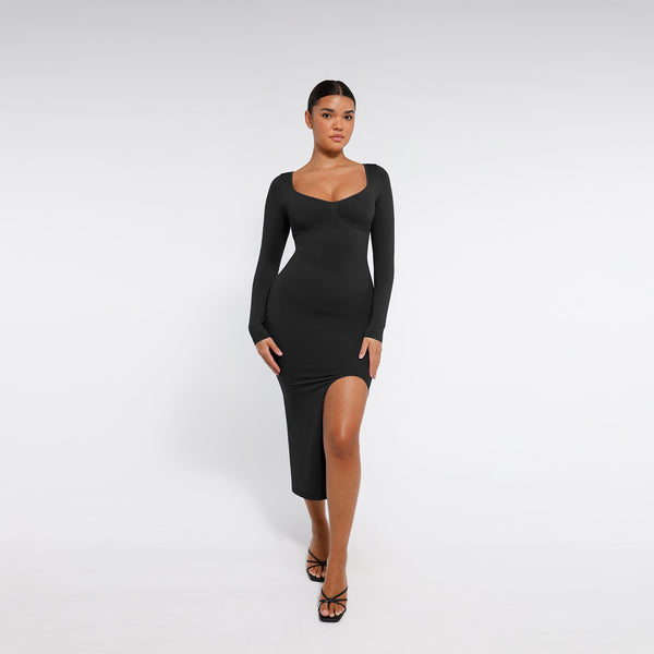 Shaping Dress with Long Sleeves, BLACK size other: 3XL/4XL