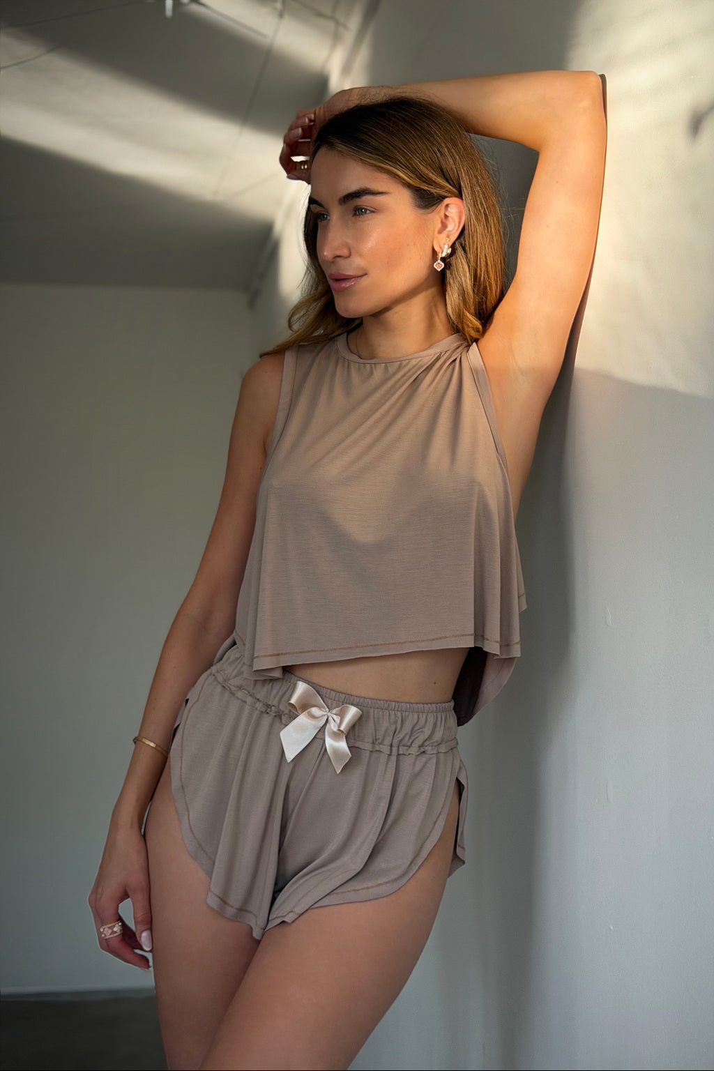 Bamboo Butterfly Shorts | Loreen Label Size: S, Colour: Taupe