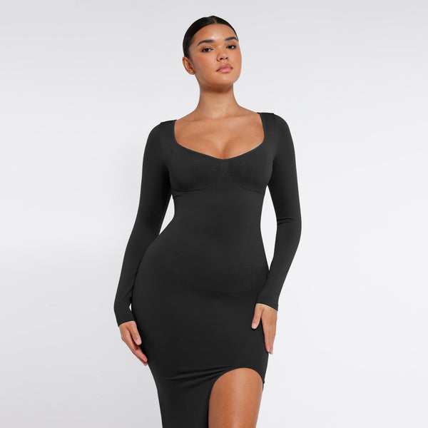 Shaping Dress with Long Sleeves, BLACK size other: 3XL/4XL